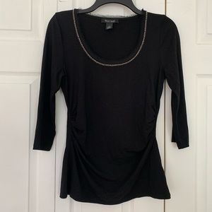 White House Black Market Black Beaded Neckline Top